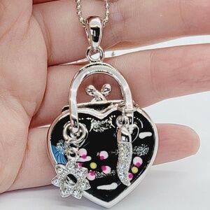 NWOT Heart Purse Shape Pendant Silver Rhodium Necklace
